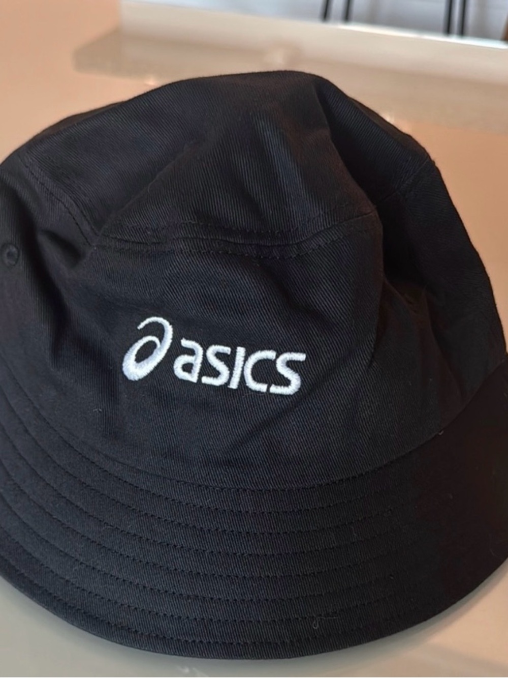 Asics Black Bucket Hat with White Logo Embroidery